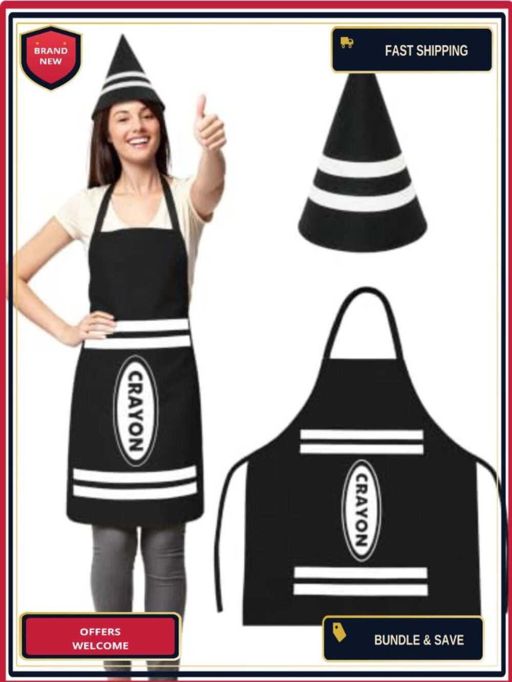 Adult Crayon Costume Set Apron & Cone Hat Halloween Party Dress Up